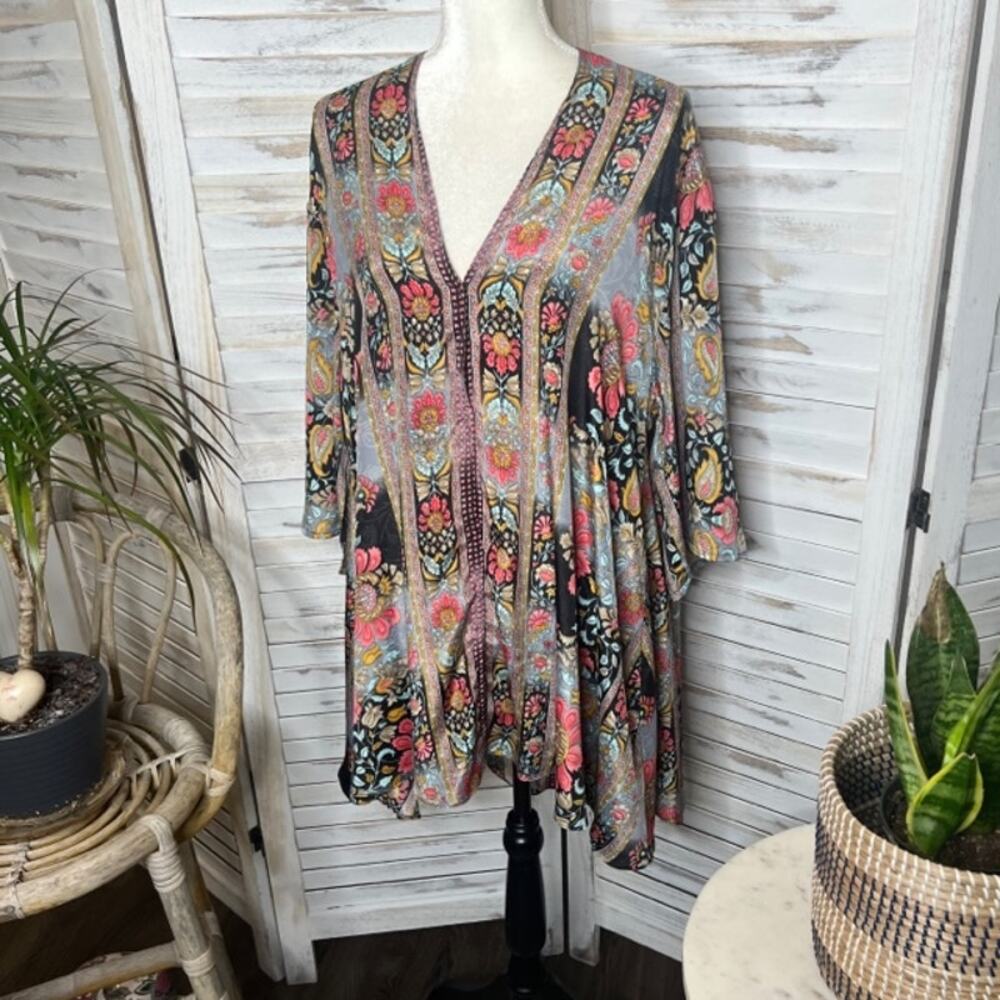 CIENNA Australia Women's XL Floral Boho Kimono Silk Snap Flowy Lightweight Tunic - Picture 6 of 14